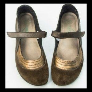 NAOT Suede Mary Jane Brown Gold Slip On Size 7